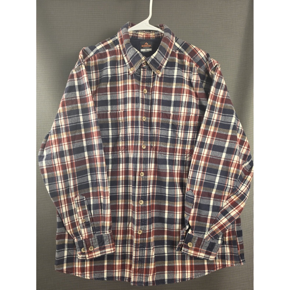 Ridgecut Toughwear Men's XL Plaid Flannel Shirt 100% Cotton Long Sleeve